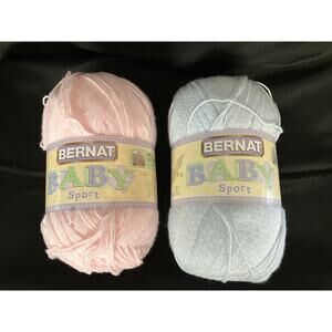 Lot of 2 Bernat Baby Sport Yarn Skeins Light Blue Light Pink 4mm 1256 Yds